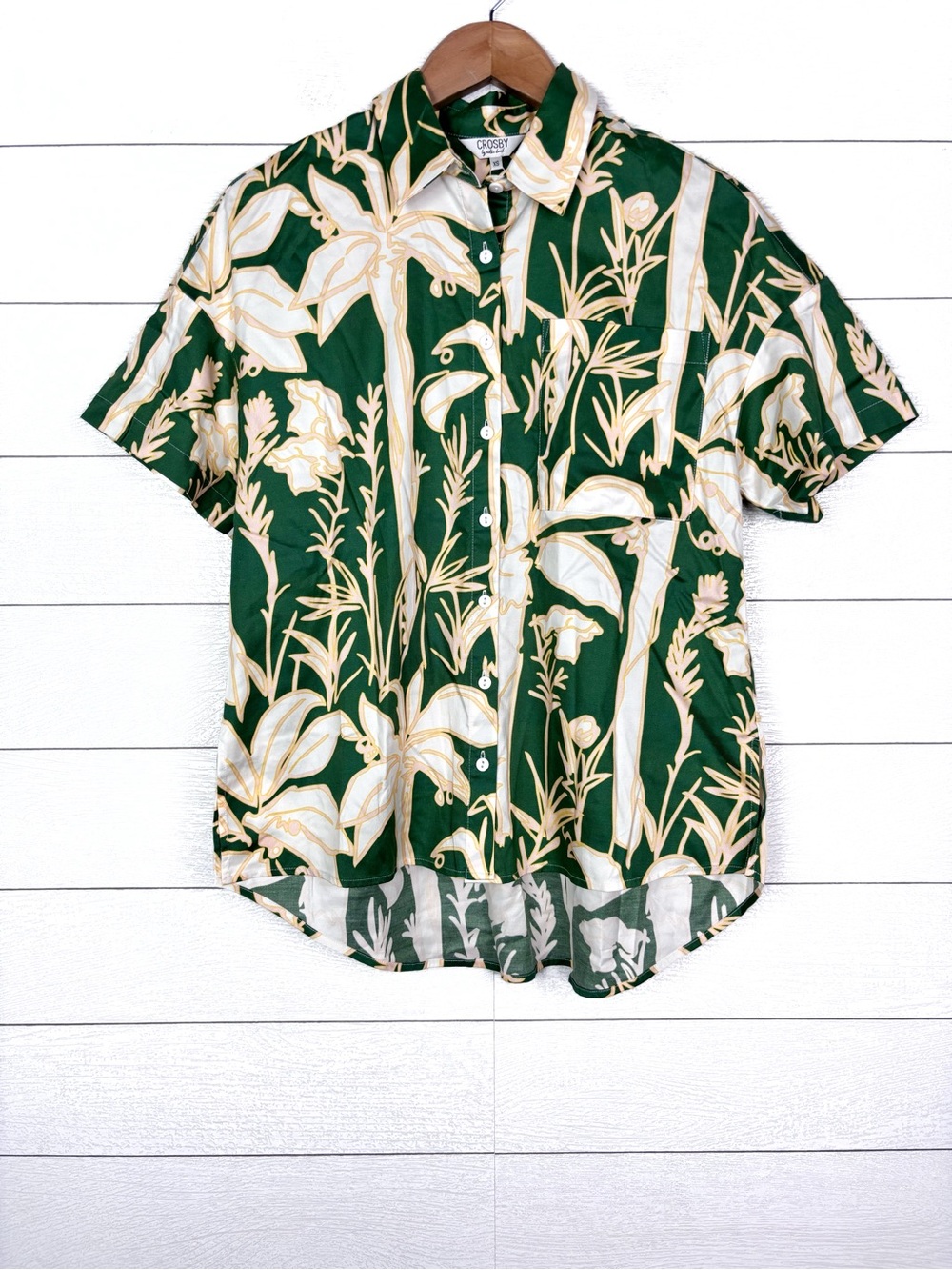 NWT Crosby by Mollie Burch Peyton Top Cannes Green Yellow Short Sleeve XS New